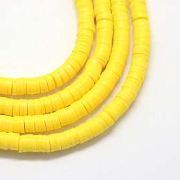 Honeyhandy Eco-Friendly Handmade Polymer Clay Beads, Disc/Flat Round, Heishi Beads, Yellow, 6x1mm, Hole: 2mm, about 380~400pcs/strand, 17.7 inch