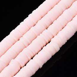 Honeyhandy Eco-Friendly Handmade Polymer Clay Beads, Disc/Flat Round, Heishi Beads, Pink, 6x1mm, Hole: 2mm, about 380~400pcs/strand, 17.7 inch