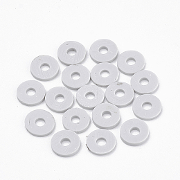 Honeyhandy Eco-Friendly Handmade Polymer Clay Beads, Disc/Flat Round, Heishi Beads, Light Grey, 6x1mm, Hole: 2mm, about 380~400pcs/strand, 17.7 inch