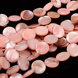 ARRICRAFT Natural Shell Beads Strands, Dyed, Flat Round, Pink, about 14mm in diameter, 3mm thick, hole: 2mm, 28pcs/strand, 16 inches
