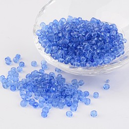 Honeyhandy 6/0 Glass Seed Beads, Transparent, Round, Light Blue, 4mm, hole: 1.5mm, about 496pcs/50g