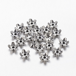 ARRICRAFT Tibetan Style  Zinc Alloy Bead Caps, Lead Free,Cadmium Free and Nickel Free, Flower, Antique Silver Color, 6.5x3mm, Hole: 1mm