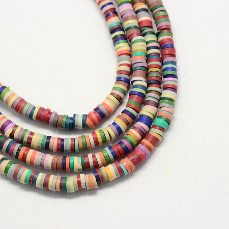 Arricraft Handmade Polymer Clay Beads, Disc/Flat Round, Heishi Beads, Mixed Color, 6x1mm, Hole: 2mm; about 380~400pcs/strand, 17.7