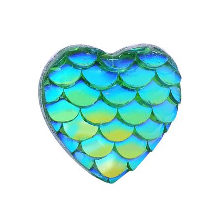 ARRICRAFT 100pcs Heart with Mermaid Fish Scale Flat Back Resin Cabochons Imitation Druzy Agate Iridescent Cabochons Flatback for Pendant Charms Jewelry Making, Blue