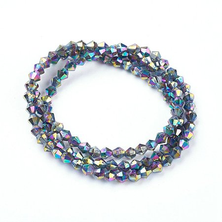 NBEADS 10 Strands Faceted Bicone Colorful Electroplate Glass Beads Strands With 4x4mm,Hole: 1mm,About 118pcs/strand