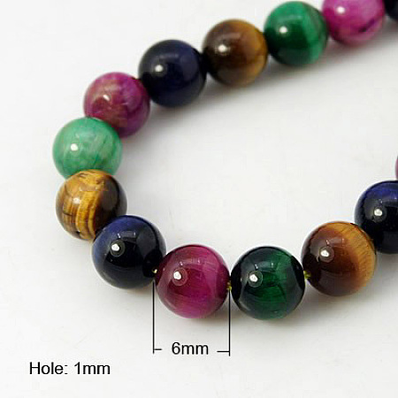 Honeyhandy Natural Tiger Eye Beads Strands, Round, Mixed Color, 6mm, hole: 1mm, about 32pcs/strand, 7.8 inch