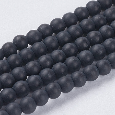 ARRICRAFT Synthetic Black Stone Beads Strands, Round, Frosted, Black, 4mm, Hole: 1mm, about 93pcs/strand, 14.6 inches