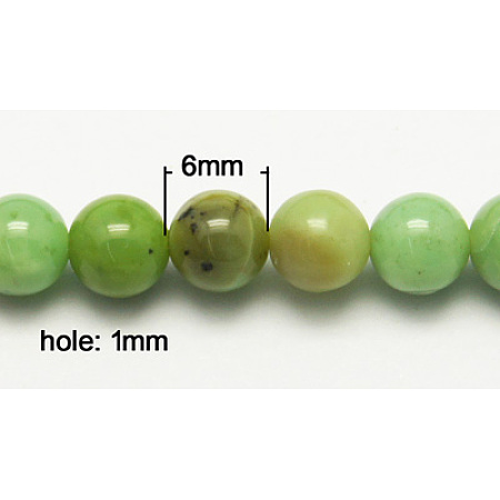 Honeyhandy Natural Serpentine Beads Strands, Round, Green, 6mm, Hole: 1mm, about 63pcs/strand, 15.5 inch