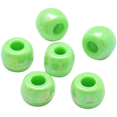 NBEADS 1900pcs/500g Lawn Green Color Acrylic Pony Bead, AB Color Plating Environmental Poly Styrene Large Hole Beads Barrel Beads for Jewelry Making