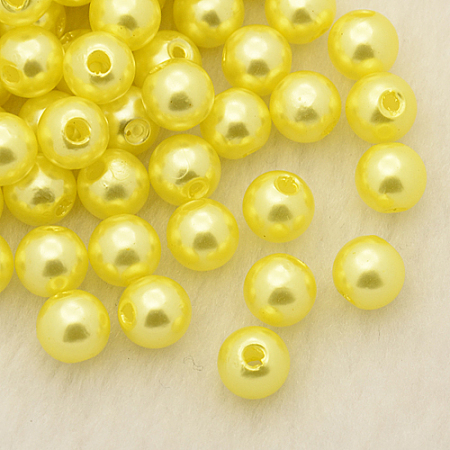 Honeyhandy Imitation Pearl Acrylic Beads, Dyed, Round, Yellow, 6x5.5mm, Hole: 1.5~2mm, about 4500pcs/pound