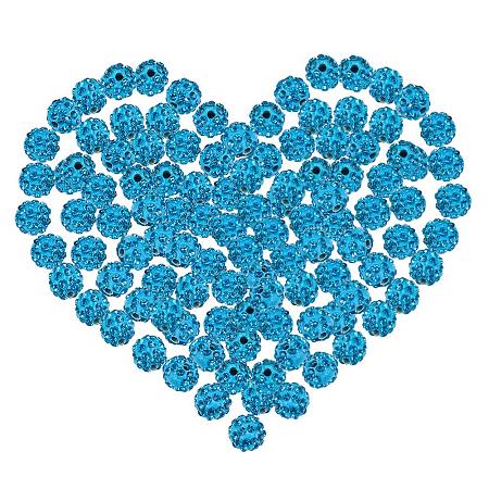 NBEADS 100pcs 8mm Aquamarine Color Pave Czech Crystal Rhinestone Disco Ball Clay Spacer Beads, Round Polymer Clay Charms Beads for Shamballa Jewelry Making
