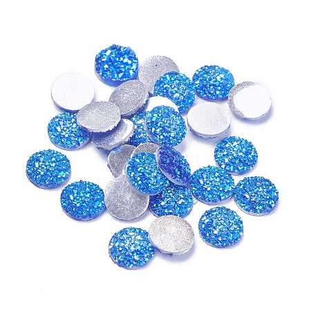 Honeyhandy Resin Cabochons, Imitation Druzy Agate, Flat Round, AB Color Plated, Royal Blue, 12x3mm
