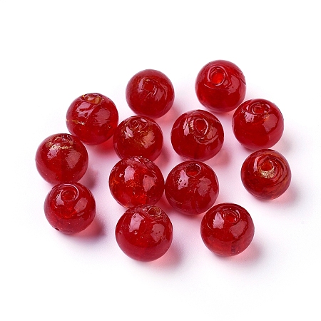 Honeyhandy Handmade Silver Foil Glass Beads, Round, Red, 9.5~10.5mm, Hole: 1~2mm