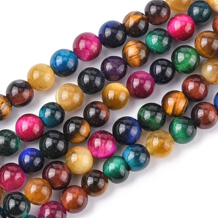 Honeyhandy Natural Tiger Eye Beads Strands, Round, Mixed Color, 6mm, Hole: 1mm