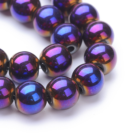 Honeyhandy Non-magnetic Synthetic Hematite Beads Strands, Grade A, Round, Purple Plated, 4mm, Hole: 1mm, about 95~100pcs/strand, 15.5 inch