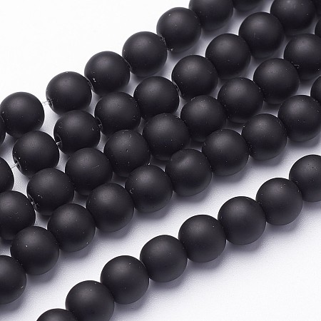 ARRICRAFT Synthetic Black Stone Beads Strands, Round, Frosted, Black, 8mm, Hole: 1mm, about 48pcs/strand, 16 inches