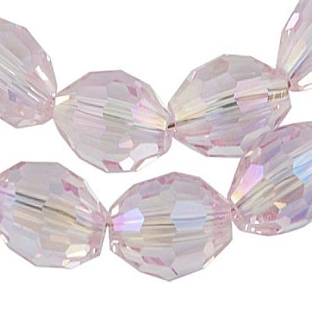 Honeyhandy Electroplate Glass Beads, AB Color Plated, Faceted Oval, Pink, 6x4mm, Hole: 1mm, about 67~68pcs/strand