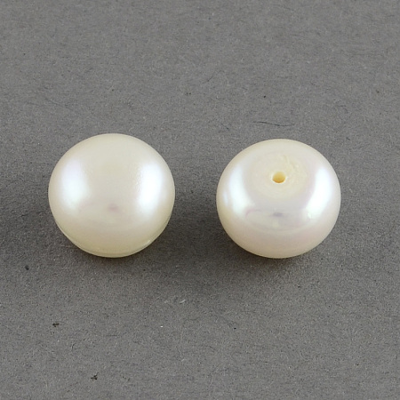 Honeyhandy Grade AAA Natural Cultured Freshwater Pearl Beads, Half Drilled, Flat Round, White, 6~6.5x5mm, Half Hole: 1mm