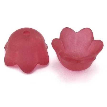 Honeyhandy Chunky Red Transparent Frosted Tulip Flower Acrylic Bead Caps, Lily of the Valley, 10mm wide, 6mm thick, hole:1.5mm
