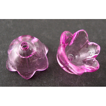 Honeyhandy Transparent Acrylic Beads, Flower, Dyed, Fuchsia, about 10mm wide, 6mm thick, hole:1.5mm