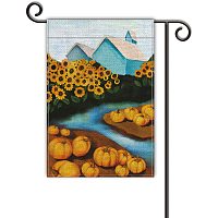GLOBLELAND Pumpkin and Sunflower Garden Flag Vertical Double Sided Blue House with River Yard Flag 12 x 18 Inch Home Seasonal Vintage Outdoor Decor