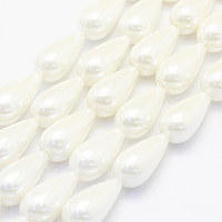 ARRICRAFT Shell Pearl Beads Strands, teardrop, Creamy White, 20.5x10.5mm, Hole: 1mm, about 20pcs/strand, 15.7 inches(40cm)
