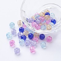 Arricraft Baking Painted Crackle Glass Beads, Lavender Garden Mix, Round, Mixed Color, 8~8.5x7.5~8mm, Hole: 1mm, about 100pcs/bag
