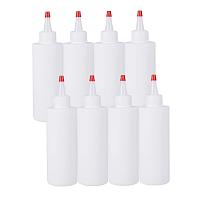 BENECREAT 8Pack 6.8 Ounce White Plastic Squeeze Dispensing Bottles with Red Tip Caps - Good For Crafts, Art, Glue, Multi Purpose