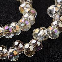 NBEADS 1 Strand Full Rainbow Plated Faceted Drop LightGoldenrodYellow Glass Bead Strands with 6x4mm,Hole:1mm,about 100pcs/strand