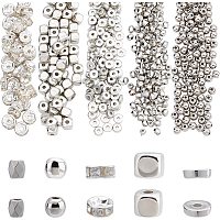 SUNNYCLUE 3140Pcs 5 Styles Silver Spacer Beads Assorted Cube Square Flat Round Plastic Balls Iron Rhinestone Crystal Loose Spacers for Jewelry Making Necklaces Bracelets DIY Crafts Findings