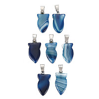 Natural Banded Agate/Striped Agate Pendants, with Light Gold Plated Iron Findings, Owl, Dyed & Heated, Slate Blue, 22.5~23.5x11~12.5x4.5~6mm, Hole: 4.5x6mm