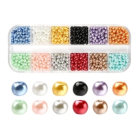 1200Pcs 12 Color Baking Painted Pearlized Glass Pearl Bead, Round, Mixed Color, 3~4mm, Hole: 0.5mm, 100pcs/color