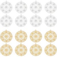 SUPERFINDINGS 50Pcs 2 Colors 1.1inch Flat Round Brass Hollow Filigree Charms Round Flower Filigree Connectors Charms Pendants Filigree Metal Embellishments for DIY Necklace Jewelry Making
