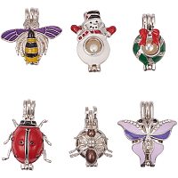NBEADS 6 Pcs Mixed Alloy Enamel Butterfly Bee Ladybug Spider Snowman Christmas Wreath Charm Cage Pendants with 6 Pcs Acrylic Pearl Beads for DIY Necklace Bracelet Jewelry Making, Mixed Color
