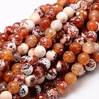 Dyed Natural Agate Faceted Round Beads Strands, Coral, 8mm, Hole: 1mm, about 48pcs/strand, 15.3 inch