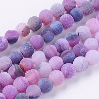 Nbeads Natural Weathered Agate Beads Strands, Dyed, Frosted, Round, DarkViolet, 6mm, Hole: 1mm; about 64pcs/strand, 14.6"
