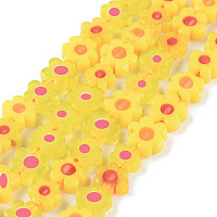 Honeyhandy Handmade Millefiori Glass Bead Strands, Flower, Yellow, 6.4~9x3.2mm, Hole: 1mm, about 56pcs/Strand, 15.75''(40cm)