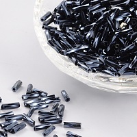 Honeyhandy Glass Twist Bugles Seed Beads, Marine Blue, about 6mm long, 1.8mm in diameter, hole: 0.6mm, 1250pcs/50g