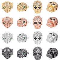 CHGCRAFT 16Pcs 4Colors Leopard Head and Skull Brass Micro Pave Cubic Zirconia Beads Pendant Charms Connector Beads for DIY Bracelet Necklace Earrings Jewelry Making