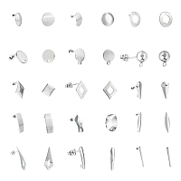 Unicraftale 304 Stainless Steel Stud Earring Findings, with Loop and Ear Nuts/Earring Backs, Mixed Shapes, Stainless Steel Color, 74x72x17mm; 30pcs/box