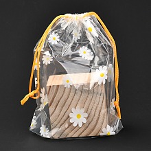 Honeyhandy Plastic Frosted Drawstring Bags, Rectangle, Flower Pattern, 20x16x0.02~0.2cm