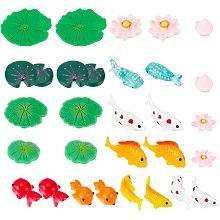 CHGCRAFT 28Pcs 14 Style Miniature Resin Water Lily Pads Aquarium Fish Tank Decoration Leaf-Realistic Artificial Floating Lotus Flowers for Terrariums Fairy Garden Pool Patio Pond Wedding Decor