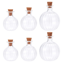 DELORIGIN 6Pcs 3 Style Chunky Glass Ball Wishing Bottle Ornament, with Cork, for Dollhouse Decoration, Clear, 25~35x35~48mm, 2pcs/style