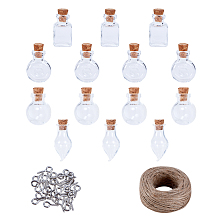 PandaHall Elite 40pcs Mixed shape Glass Jars Bottles with Cork Stoppers Wish Bottles, 40pcs Eye Screws, 30 Meters Twine