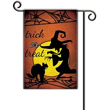 GLOBLELAND Trick Or Treat Garden Flag Vertical Double Sided Witch Black Kitty Cobweb Halloween Yard Flag 12 x 18 Inch for Lawn House Outdoor Halloween Decoration