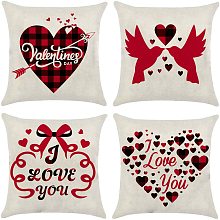 GLOBLELAND Set of 4 Valentines Day Pillow Covers 18 x 18 Inch Holiday Anniversary Wedding Throw Pillow Covers Cushion Cover with Words I Love You Love Heart Design for Home Decor Sofa Bedroom