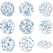 GLOBLELAND Set of 9 Round Absorbing Stone Coasters with Cork Base, Ceramic Drink Coasters Funny Birthday Housewarming for Tabletop Protection, Suitable for Kinds of Cups, Wooden Table