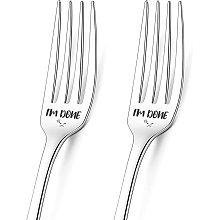 GLOBLELAND 2Pcs I'm Done Engraved Fork with Gift Box Stainless Steel Funny Table Forks for Friends Families Festival Wedding, 8 Inches