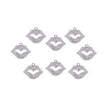 PH PandaHall 15pcs Crystal Sexy Lip Kiss Charms Rhinestone Mouth Pendants Beads Findings for DIY Bracelet Necklace Making Valentine's Day