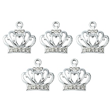 Honeyhandy Alloy Rhinestone Pendants, Platinum Tone Crown Charms, Crystal, 19.5x18.5x3mm, Hole: 2mm